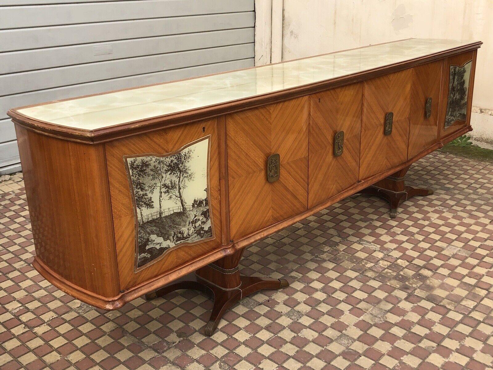 1950s-wonderful and elegant sideboard production Rigamonti brothers Desio Milan.

Wood frame, pearwood interior, brass handles and details, marbled glass top.

Item is in excellent conservative condition, there is no aesthetic or structural defect