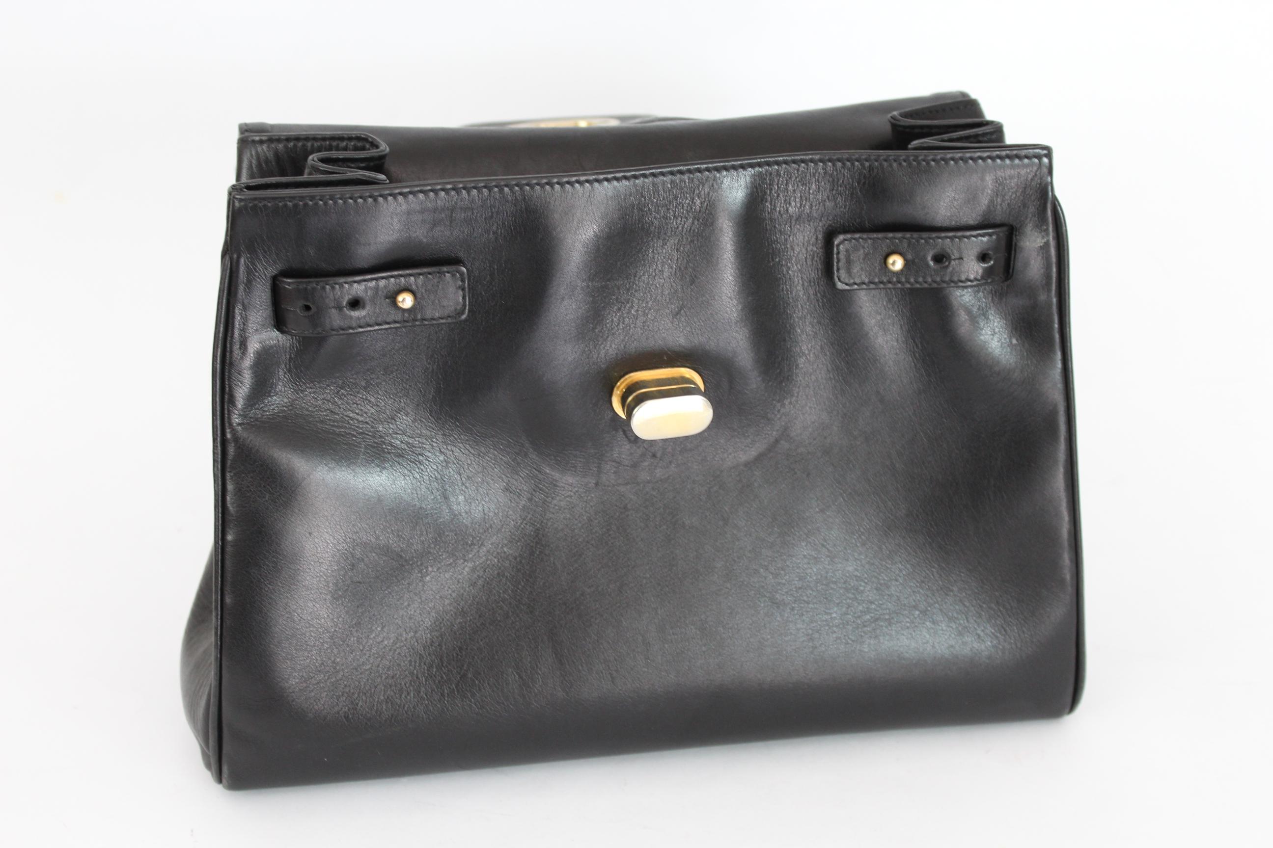 Women's Fratelli Rossetti Black Leather Rigid Doctor Handbag 1980s