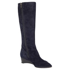 Fratelli Rossetti Navy Suede Low Wedge Boots Size IT 36
