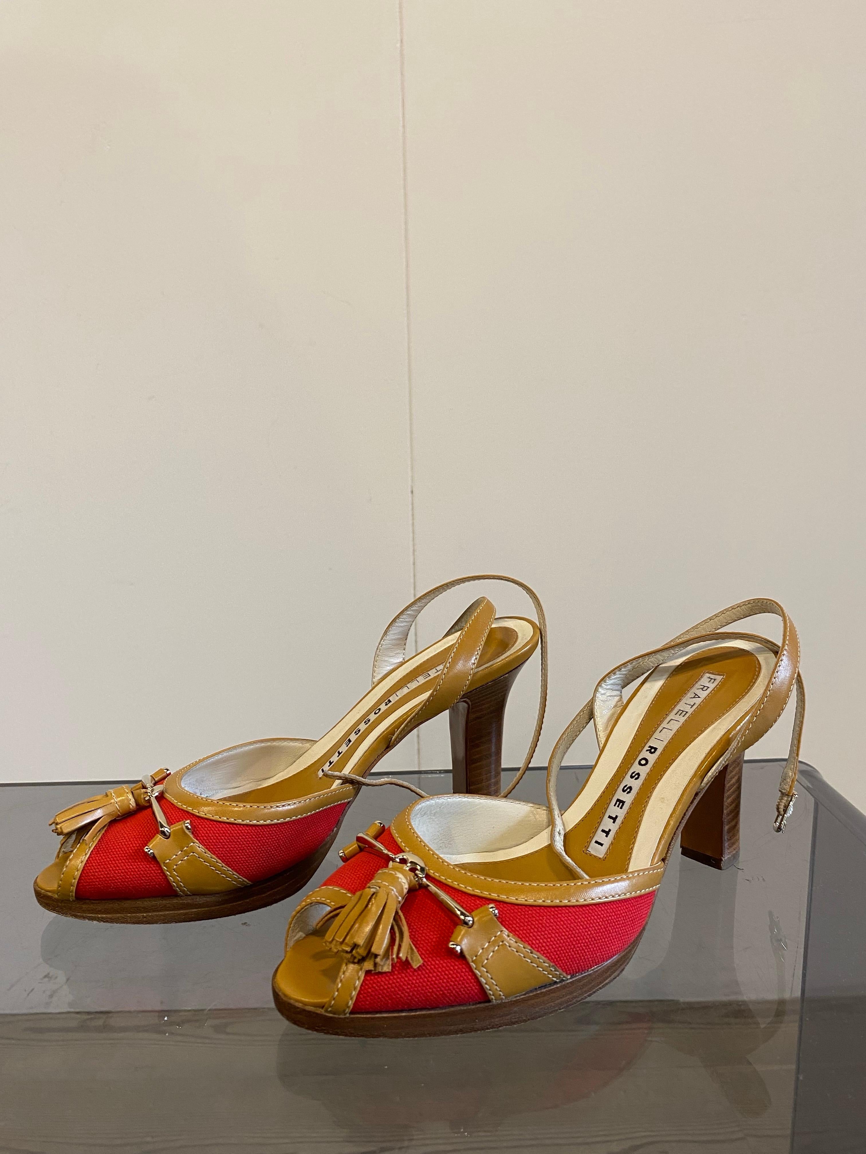 Fratelli Rossetti red and ochre sandals In Excellent Condition For Sale In Carnate, IT