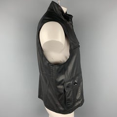 FRATELLI ROSSETTI Size XXL Black Leather Zip Up Vest