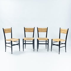 4 Chiavari Dining Chairs Fratelli Spinetto ebonized Wood, Straw, Italy, 1960s