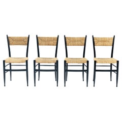 Fratelli Spinetto Chiavari Dining Chairs in black ebonized Wood, Straw, Italy
