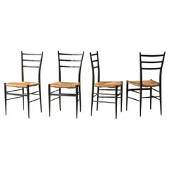 Fratelli Spinetto Juego de 4 Sillas Chiavari de Madera Ebonizada y Paja Italia 1950