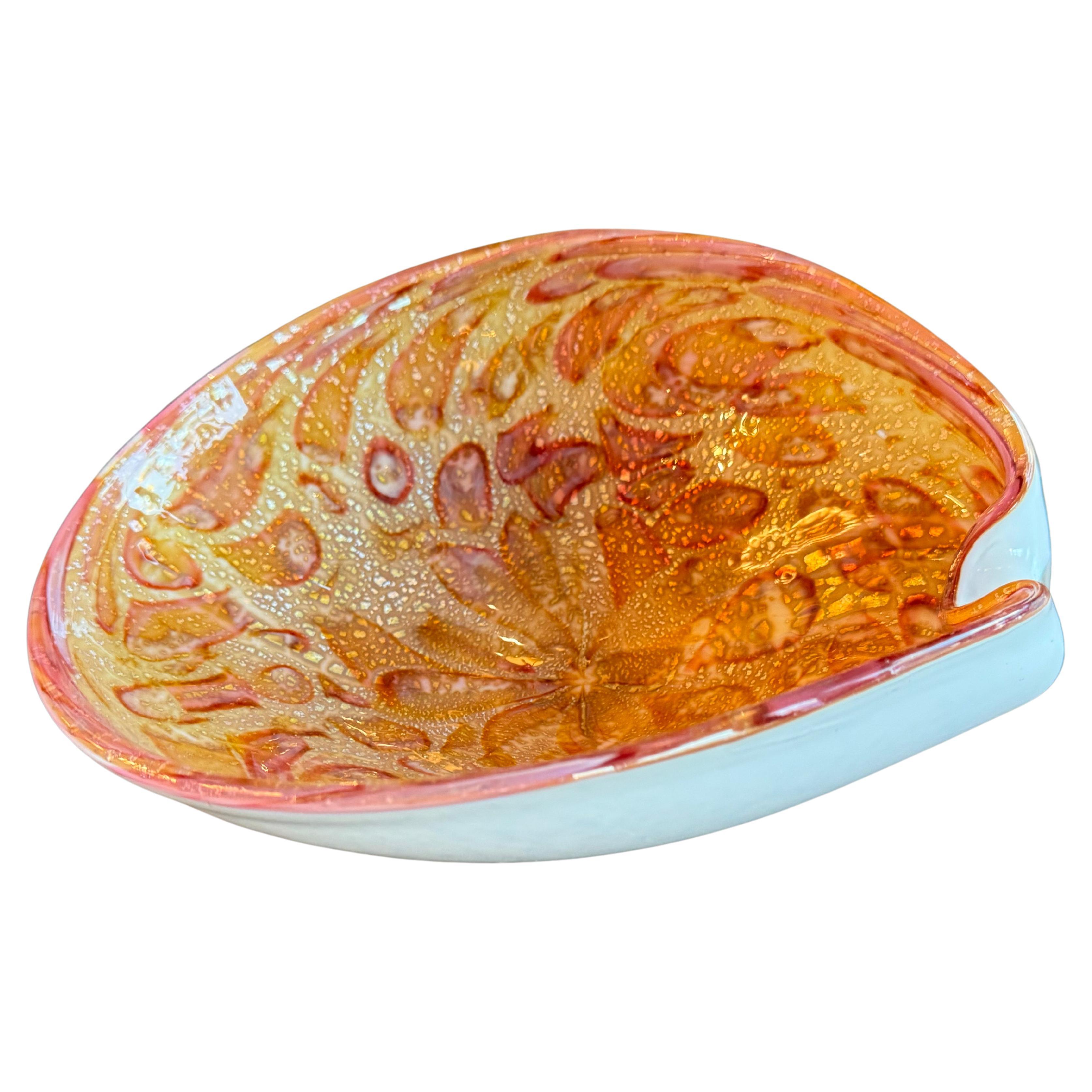 Fratelli Torso Amber Murano and Gold Leaf Serving Dish For Sale