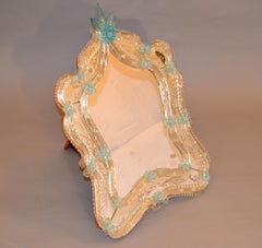 Fratelli Tosi Venetian Glass Vanity, Table Mirror with Blue Flowers, Italy