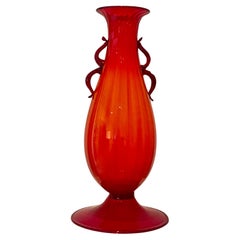 Fratelli Toso  1930s Monumental 18" Tall Murano Red Glass Vase