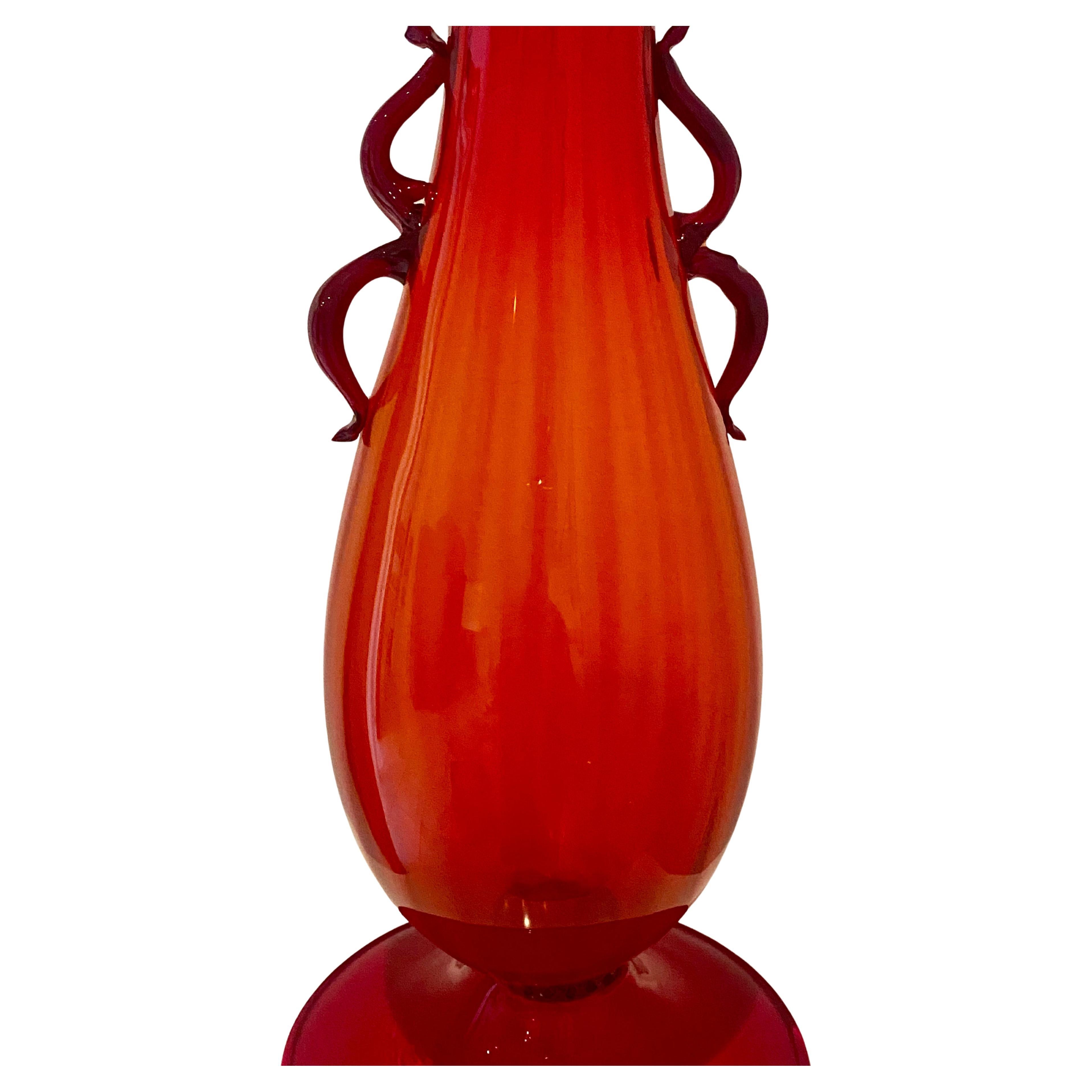 Fratelli Toso  1930s Monumental 18" Tall Murano Red Glass Vase