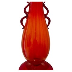 Fratelli Toso  1930s Monumental 18" Tall Murano Red Glass Vase