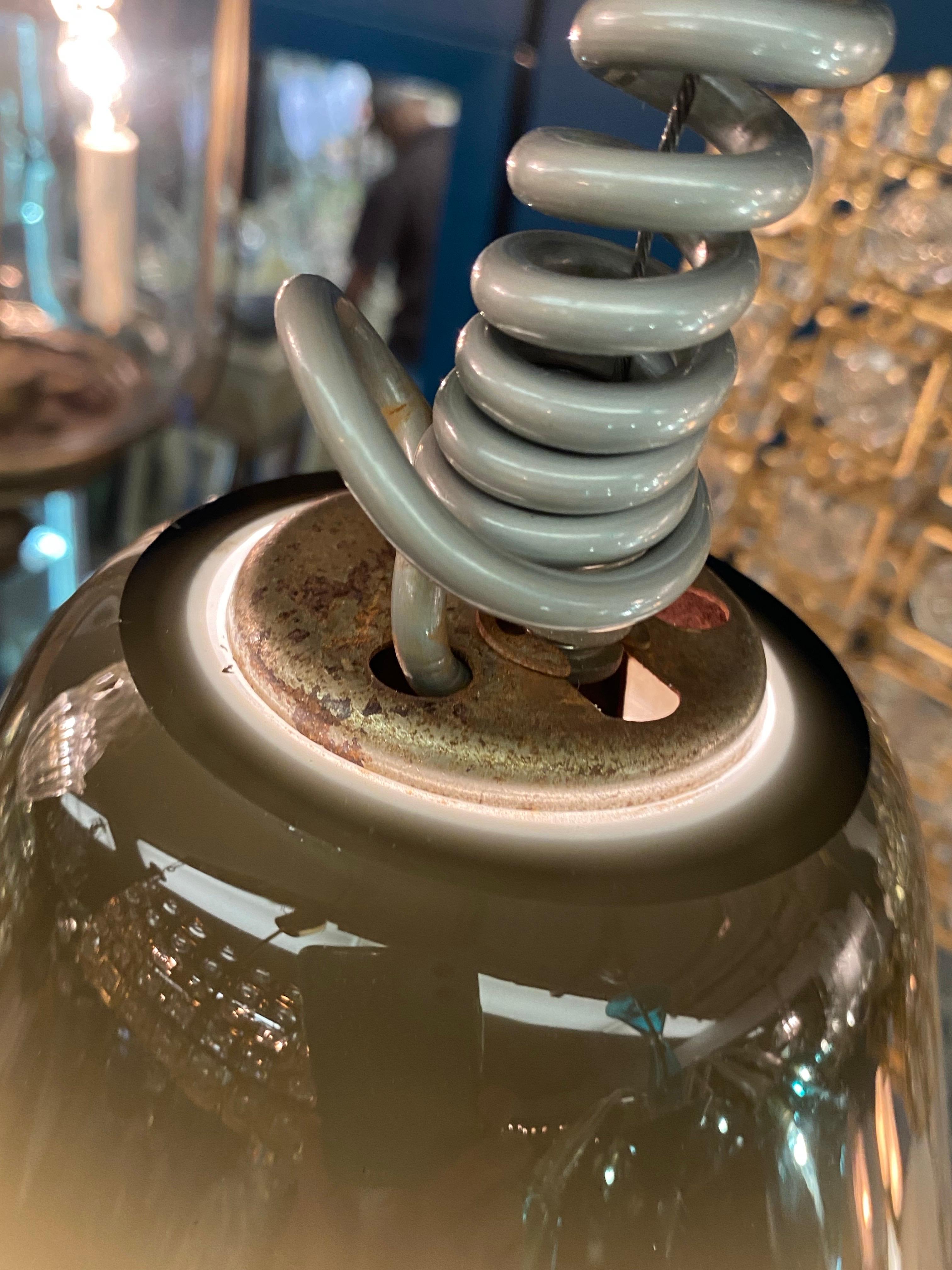 Fratelli Toso 1960s Hand Blown Pulegoso Glass Cone Pendant Light For Sale 5