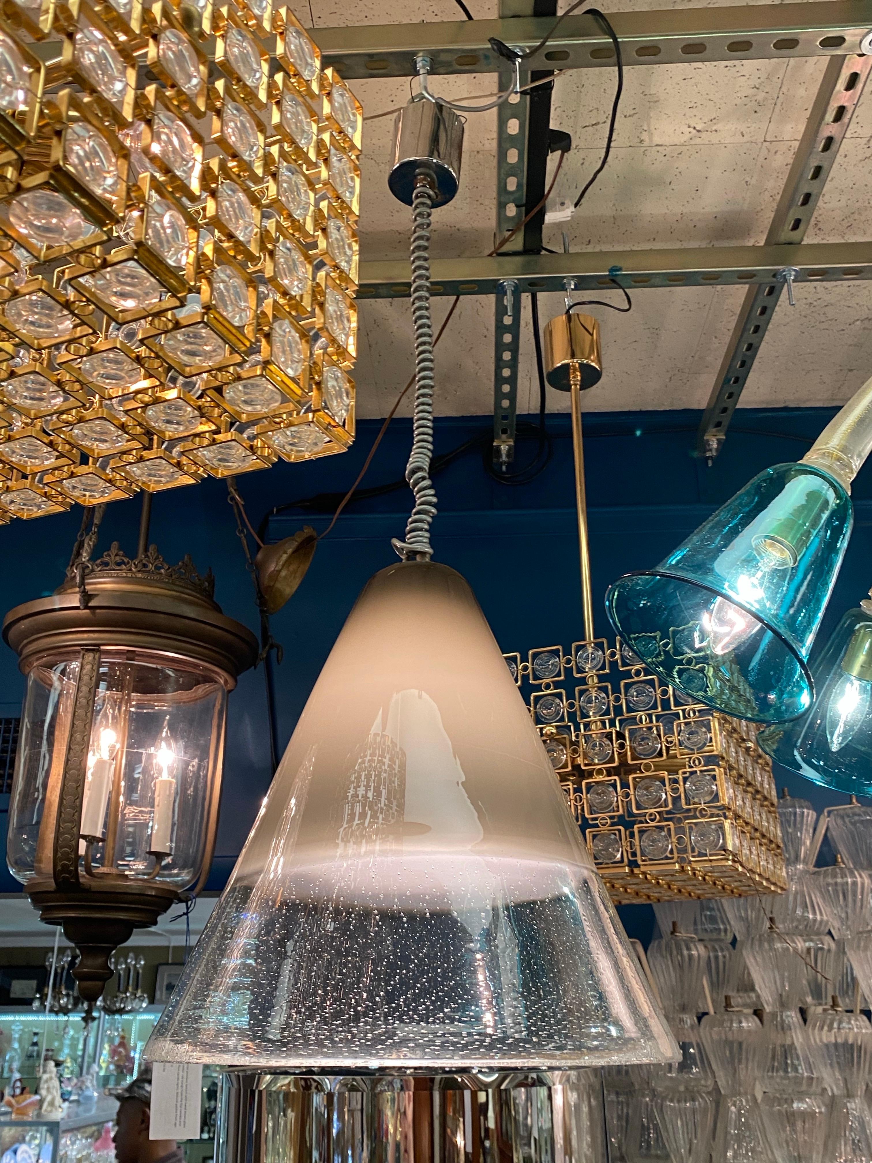 Fratelli Toso 1960s Hand Blown Pulegoso Glass Cone Pendant Light For Sale 9