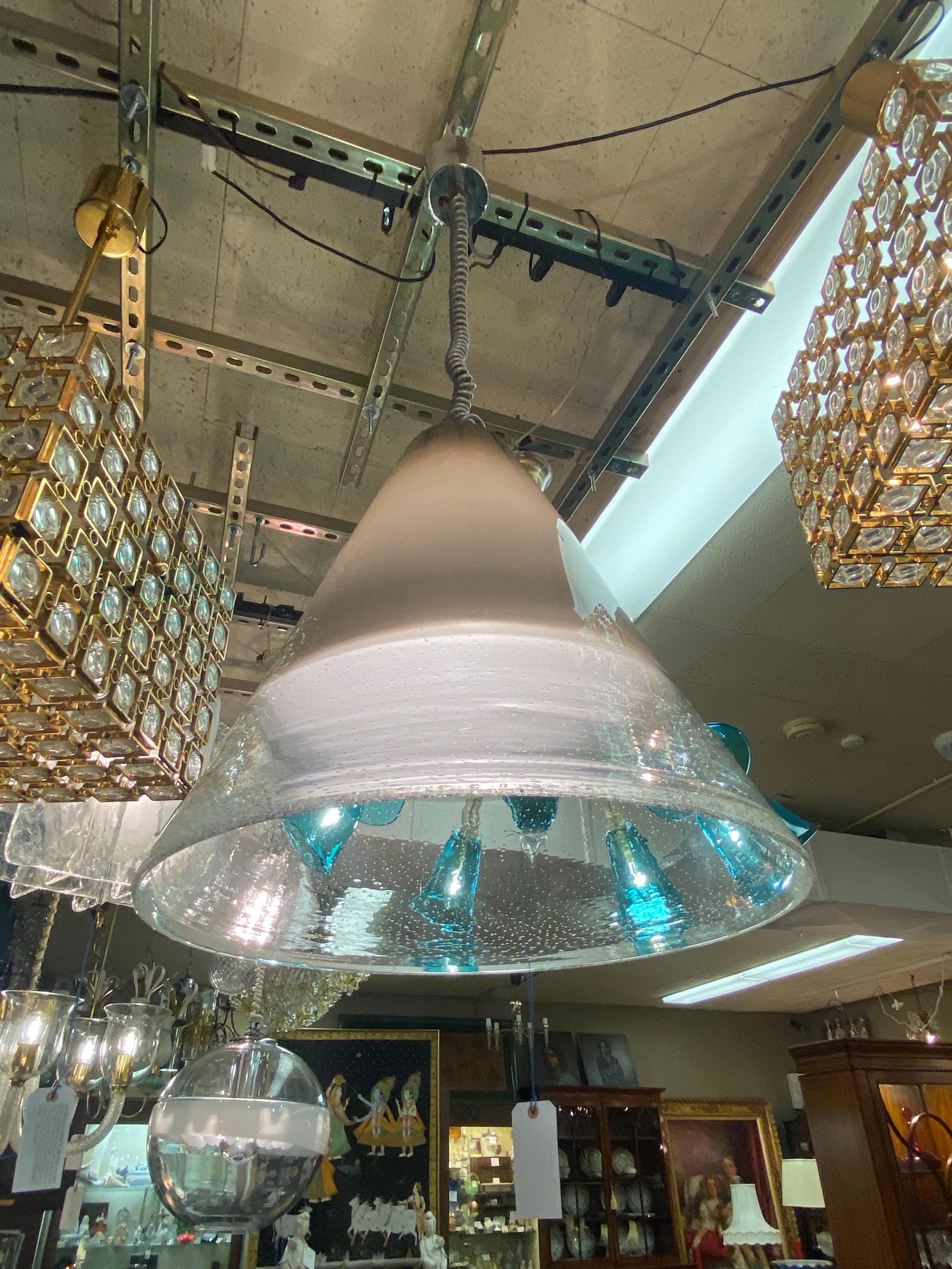 Mid-Century Modern Fratelli Toso 1960s Hand Blown Pulegoso Glass Cone Pendant Light For Sale