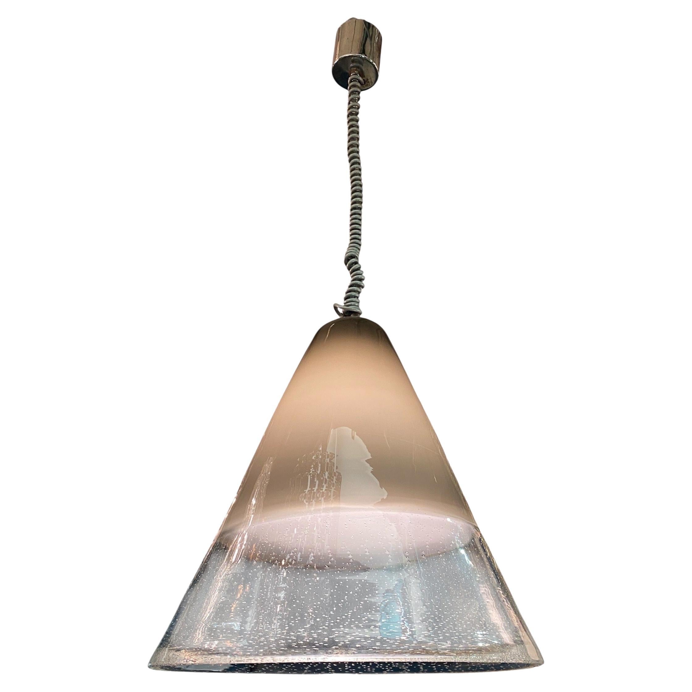 Fratelli Toso 1960s Hand Blown Pulegoso Glass Cone Pendant Light For Sale