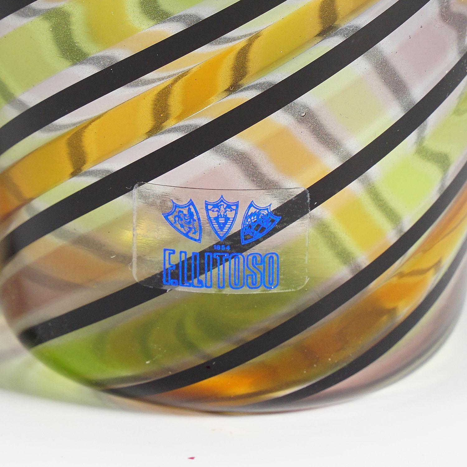Mid-Century Modern Fratelli Toso 'a canne' Glass Vase with Handles, Murano, Italy, ca. 1965 For Sale