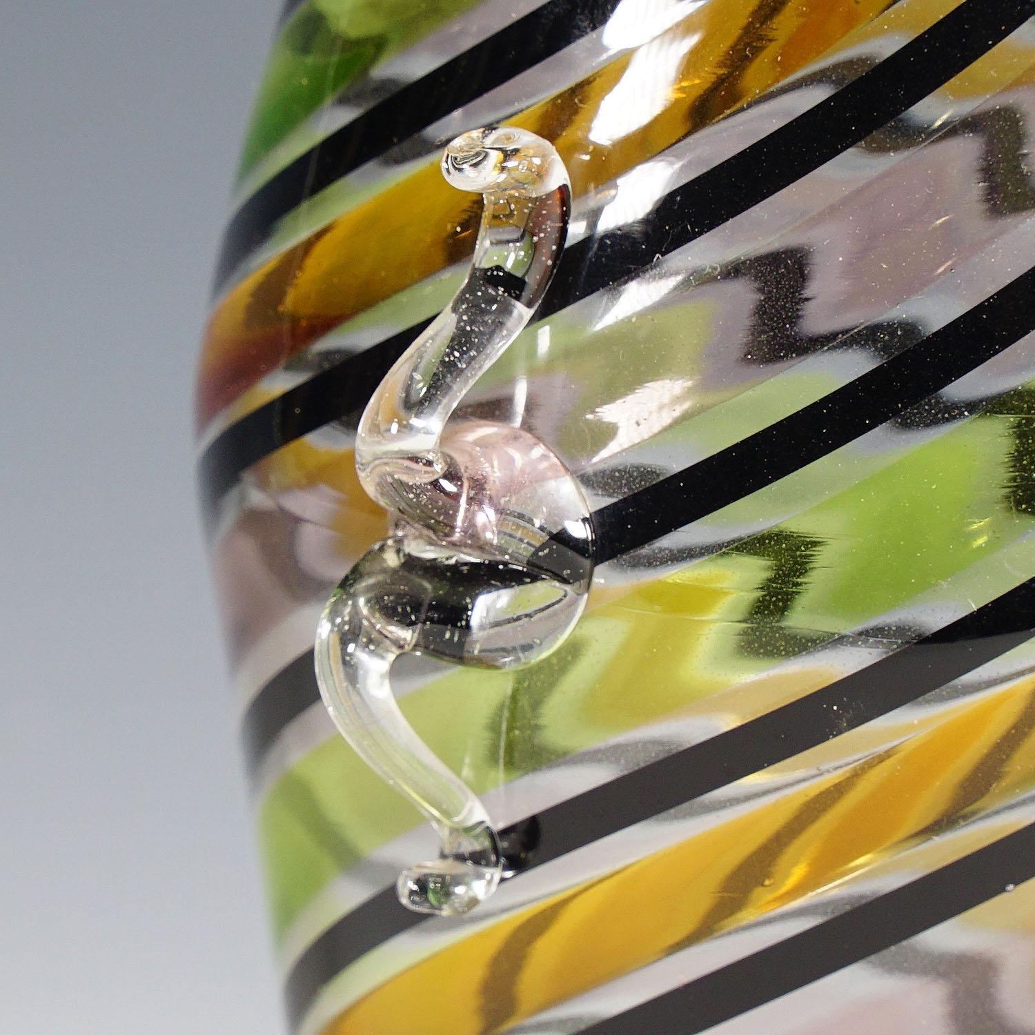Italian Fratelli Toso 'a canne' Glass Vase with Handles, Murano, Italy, ca. 1965 For Sale