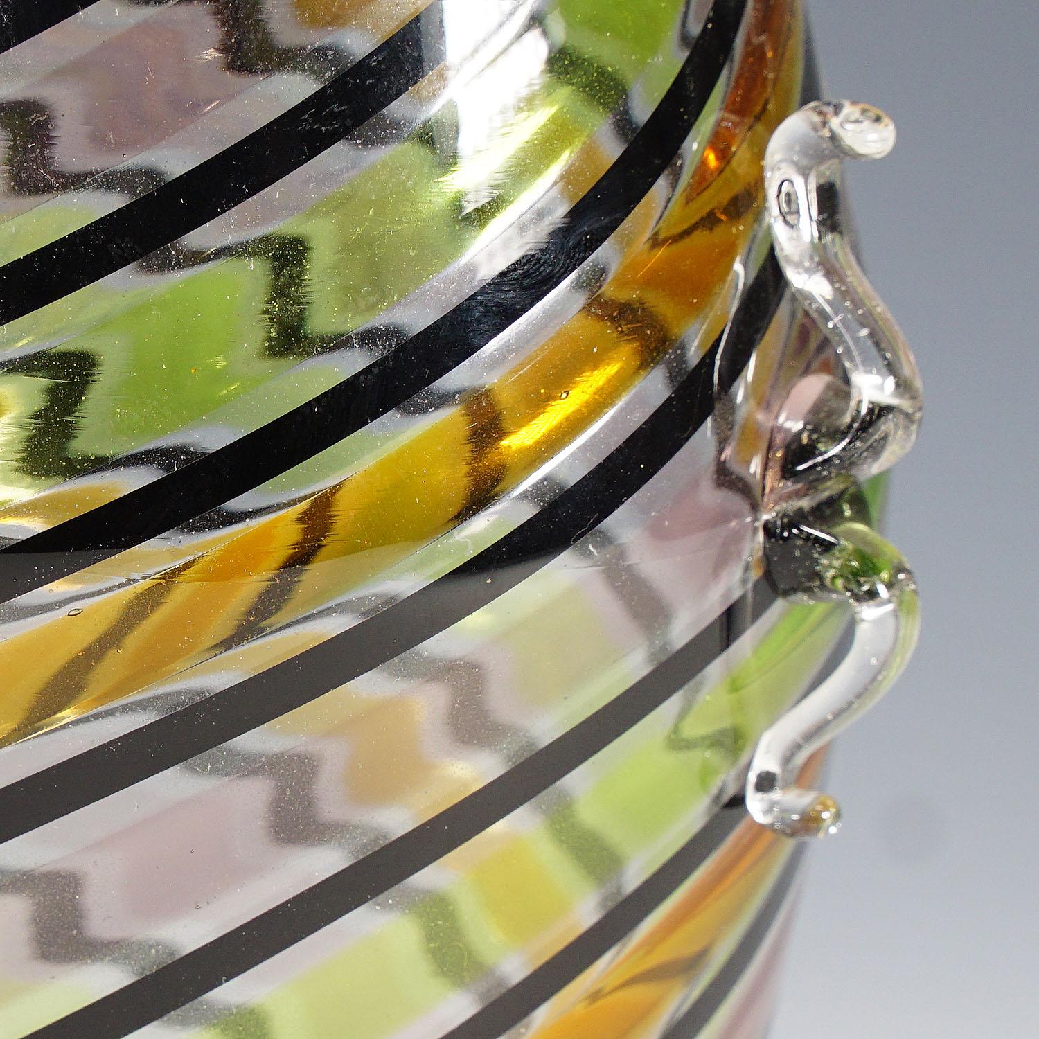 Fratelli Toso 'a canne' Glass Vase with Handles, Murano, Italy, ca. 1965 In Good Condition For Sale In Berghuelen, DE