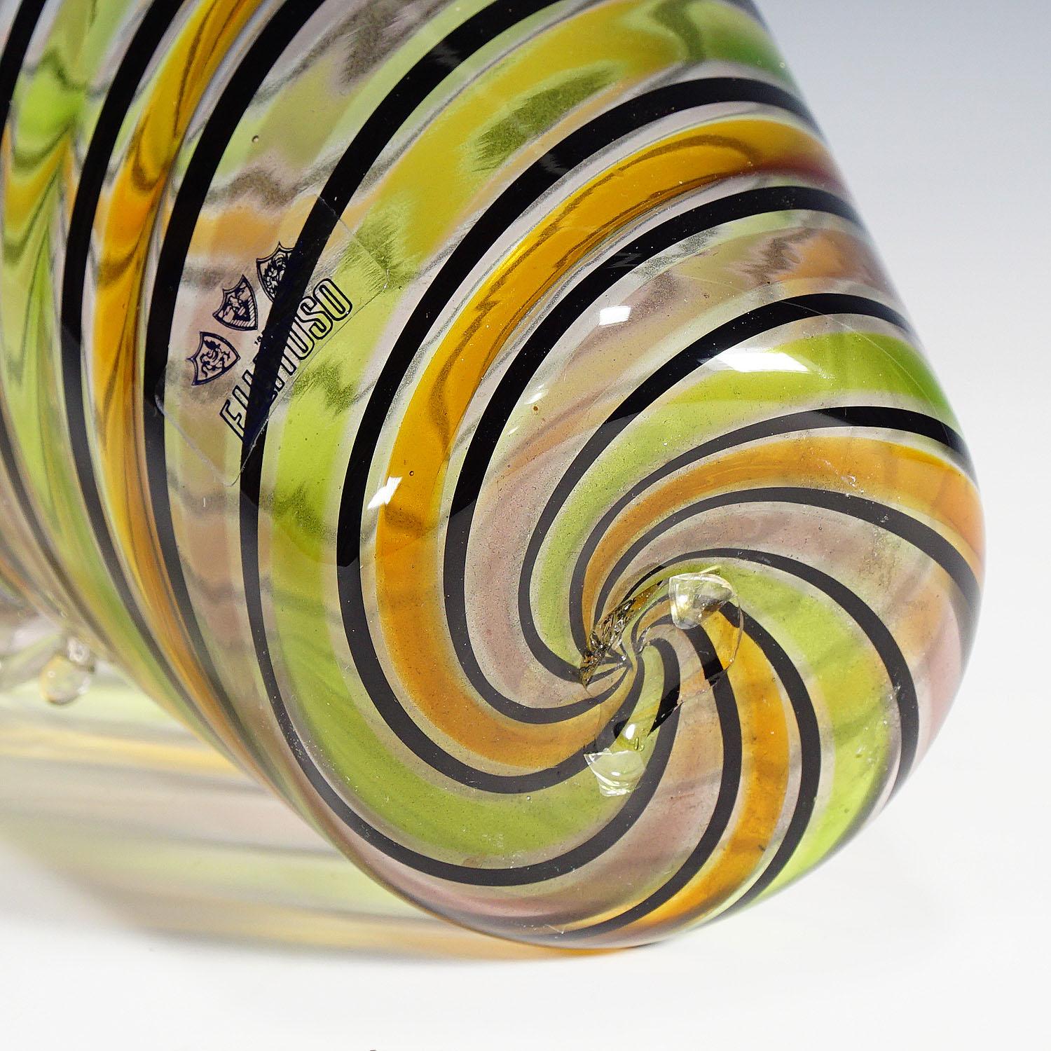 20th Century Fratelli Toso 'a canne' Glass Vase with Handles, Murano, Italy, ca. 1965 For Sale
