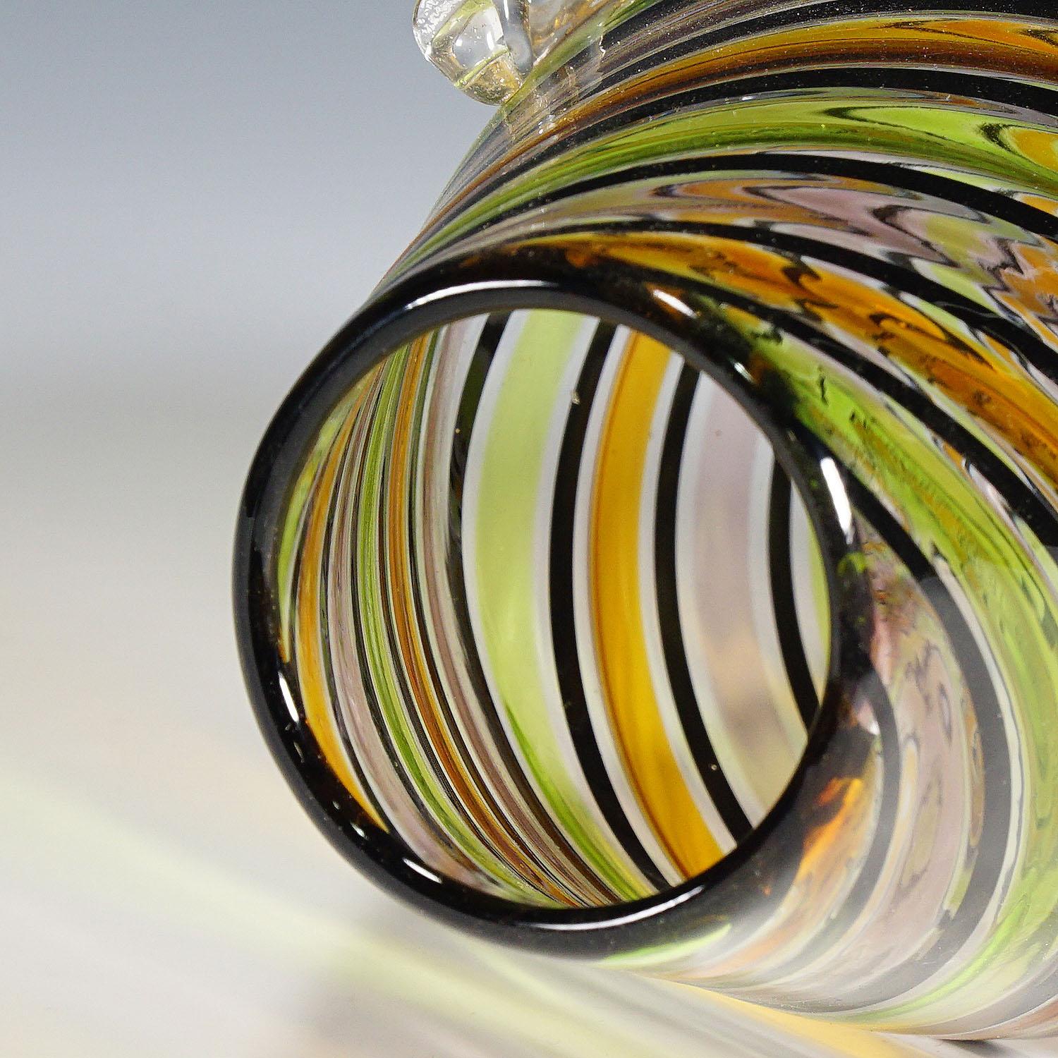 Art Glass Fratelli Toso 'a canne' Glass Vase with Handles, Murano, Italy, ca. 1965 For Sale