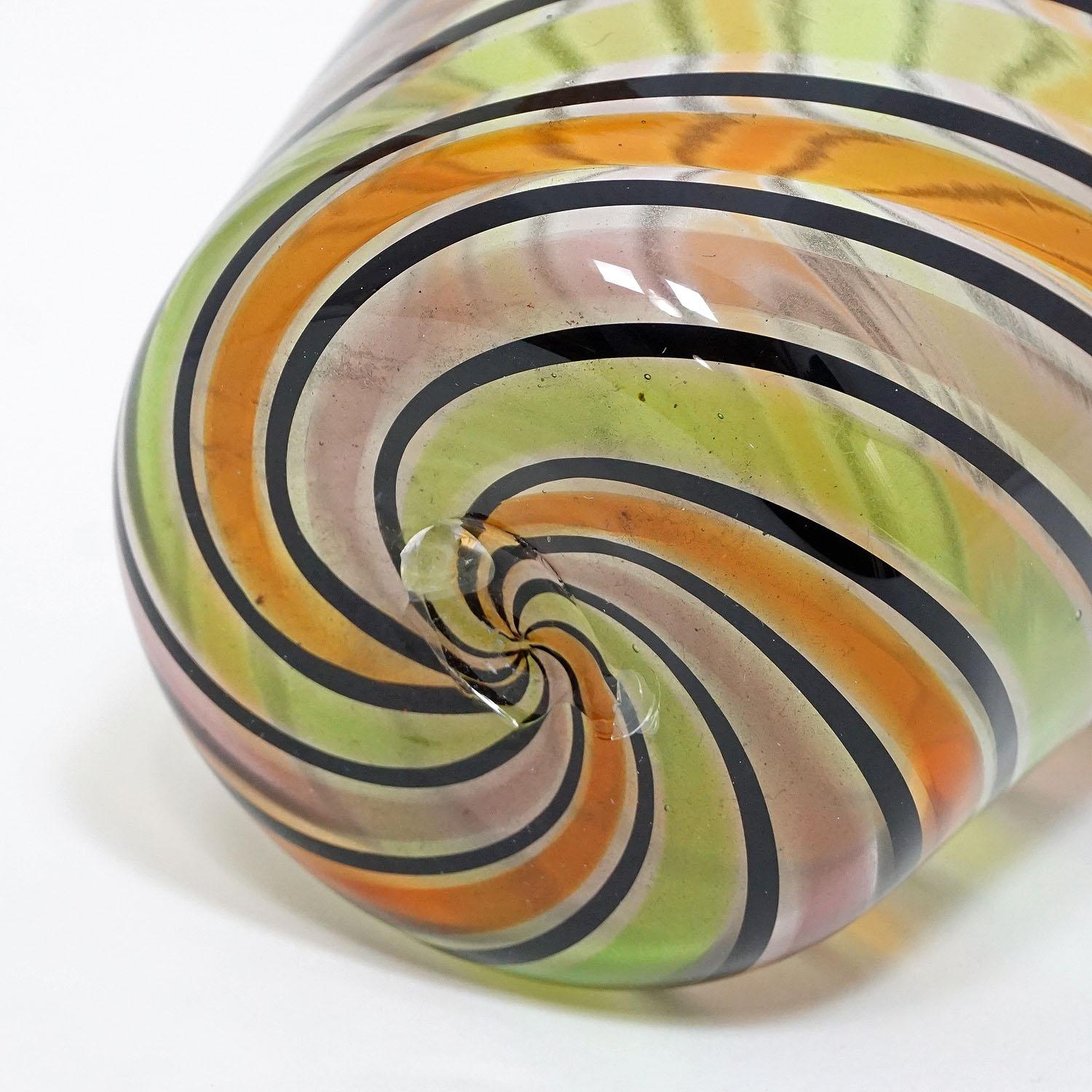 Fratelli Toso 'a canne' Glass Vase with Handles, Murano, Italy, ca. 1965 For Sale 1