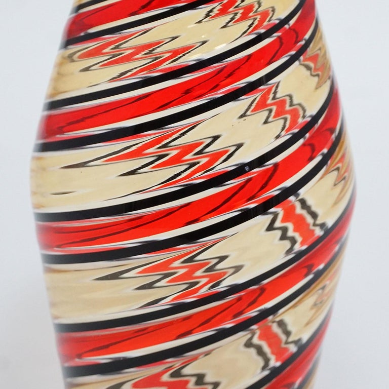 Fratelli Toso 'a canne' Vase in Red, Yellow and Black, Murano, Italy