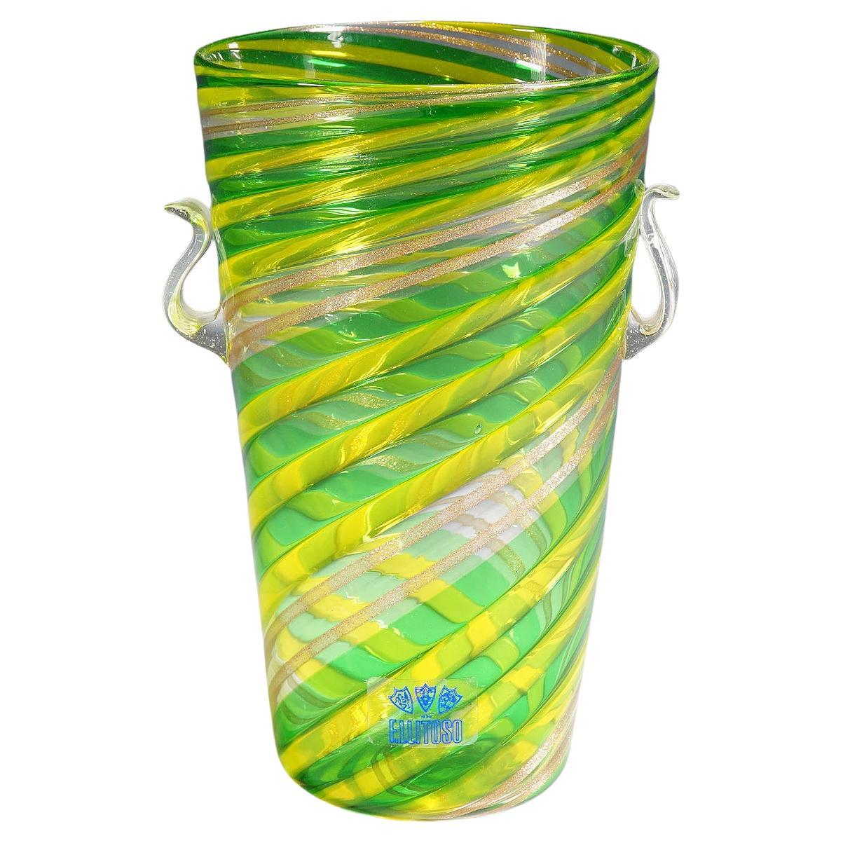 Fratelli Toso 'A Canne' Vase with Aventurin, Murano, Italy ca. 1965