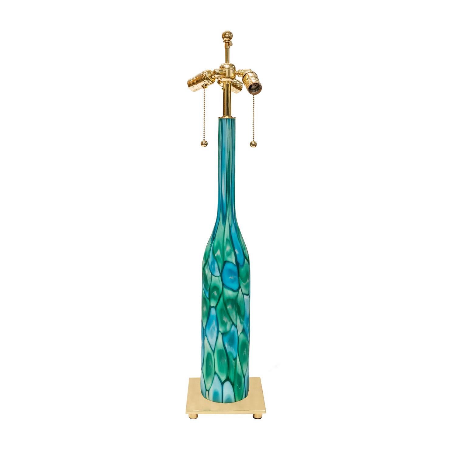 Mid-Century Modern Fratelli Toso Art Glass Table Lamp with Green and Blue Murrhines, 1959 For Sale