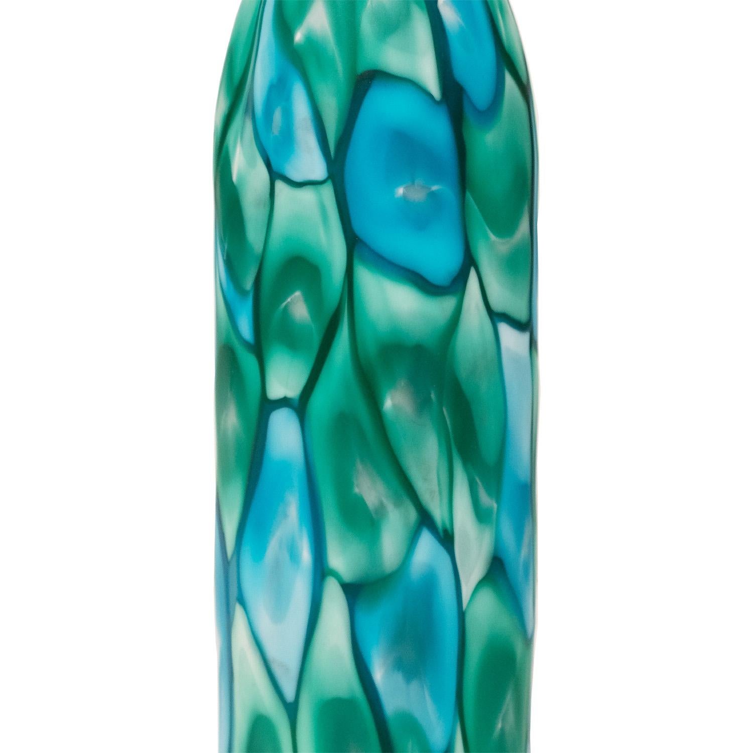 Italian Fratelli Toso Art Glass Table Lamp with Green and Blue Murrhines, 1959 For Sale