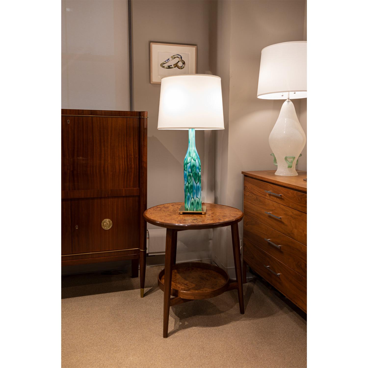 Fratelli Toso Art Glass Table Lamp with Green and Blue Murrhines, 1959 In Excellent Condition For Sale In New York, NY