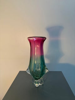 Fratelli Toso Attributed Murano Pink and Green Glass Vase