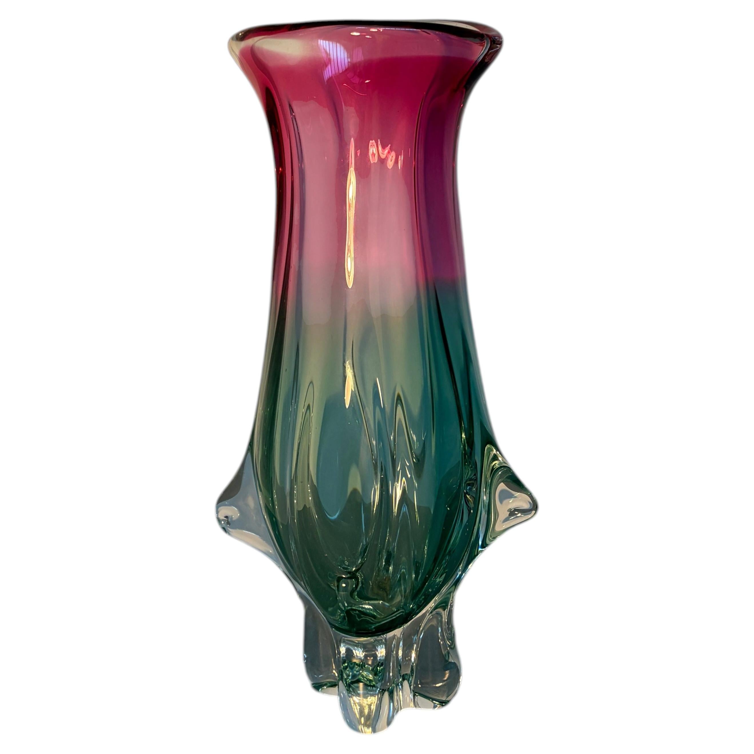 Fratelli Toso – Murano-Glasvase in Rosa und Grün, dem Unternehmen zugeschrieben im Angebot