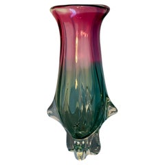 Fratelli Toso Attributed Murano Pink and Green Glass Vase