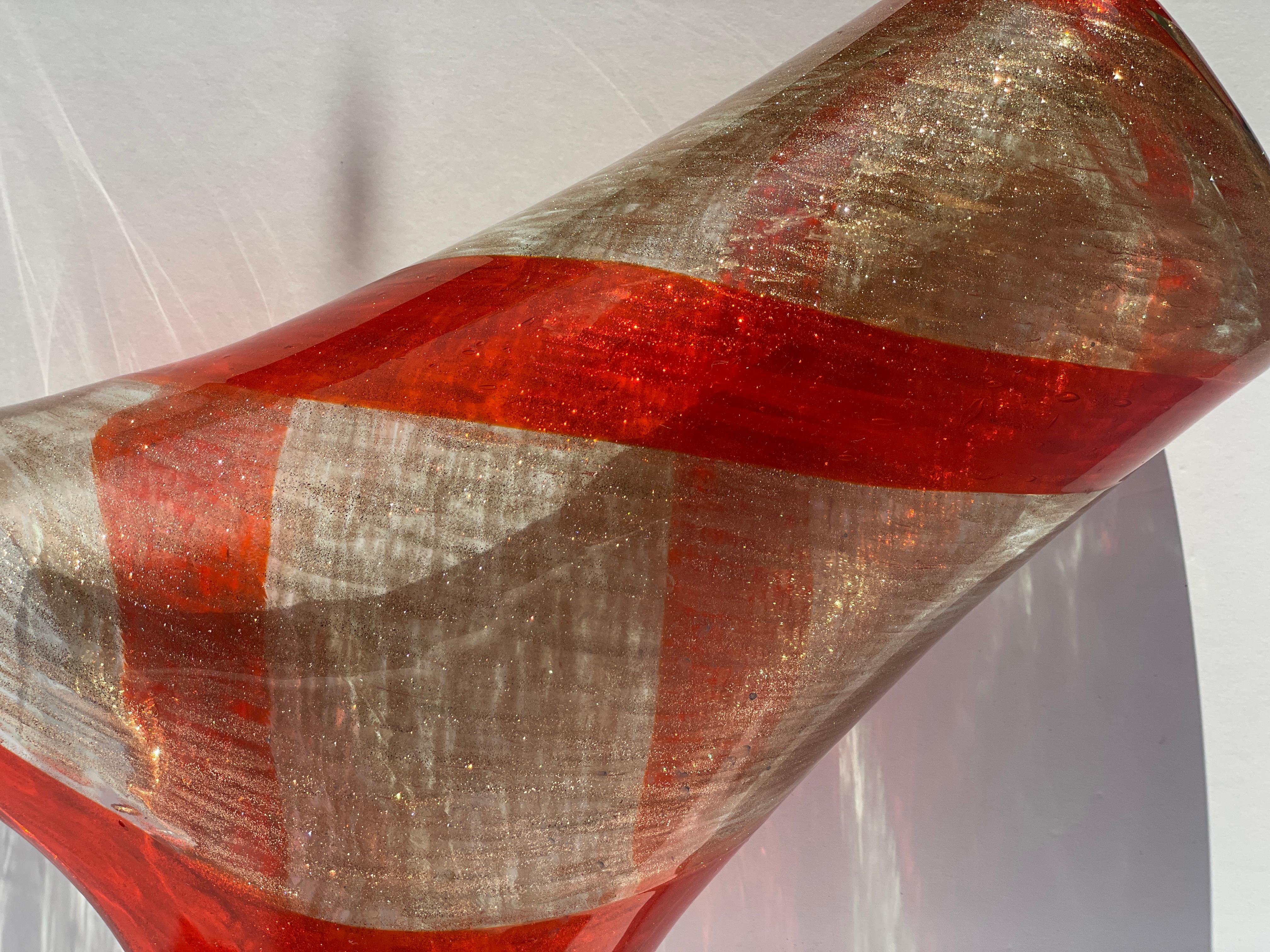 Vaso in avventurina con volute arancioni di Fratelli Toso, vetro di Murano moderno del Medioevo in vendita 1
