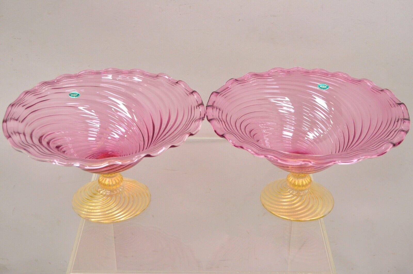 Fratelli Toso Balboa Venetian Blown Art Glass Pink Swirl Gold Flecks Fruit Bowl 6