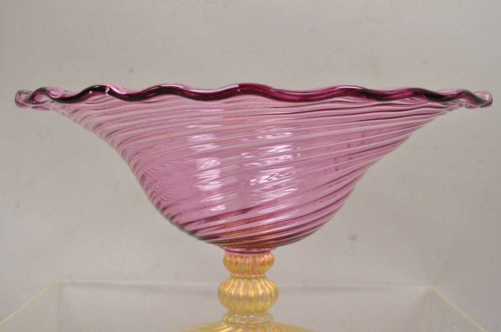 Fratelli Toso Balboa Venetian Blown Art Glass Pink Swirl Gold Flecks Fruit Bowl 2