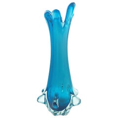 Fratelli Toso Blue Murano Glass Vase, Italy, 1960s