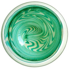 Fratelli Toso Ed Langbein Murano Green Swirl Gold Flecks Italian Art Glass Bowl