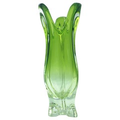 Fratelli Toso Green Murano Glass Vase, Italy, 1960s