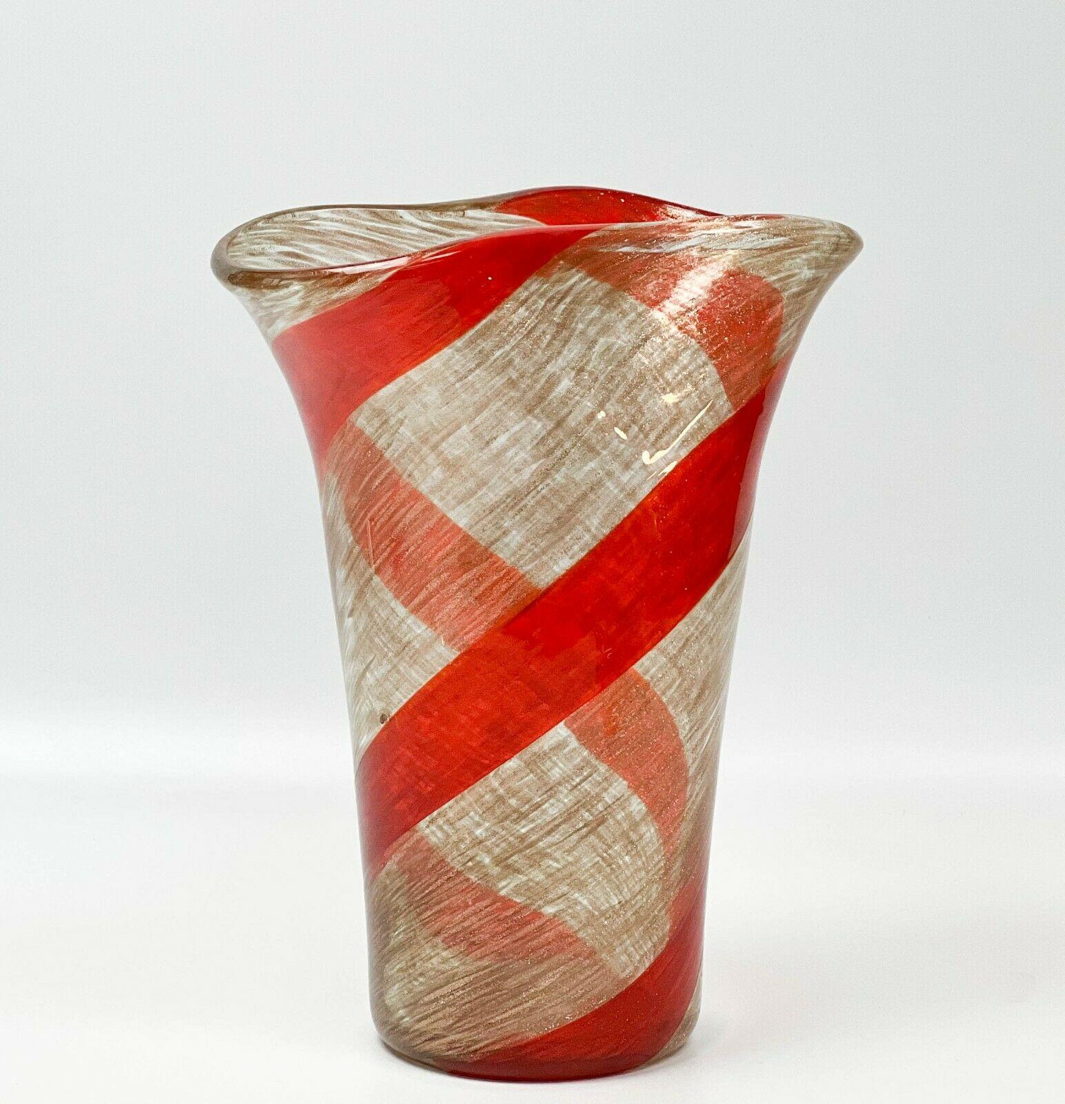Fratelli Toso Italian Murano Art Glass vase

Vase with Aventurine glass and a red ribbon design with a curved rim. Murano label to the underside.

Additional Information:
Country/Region of Manufacture: Italy 
Material: Glass
Production Style: