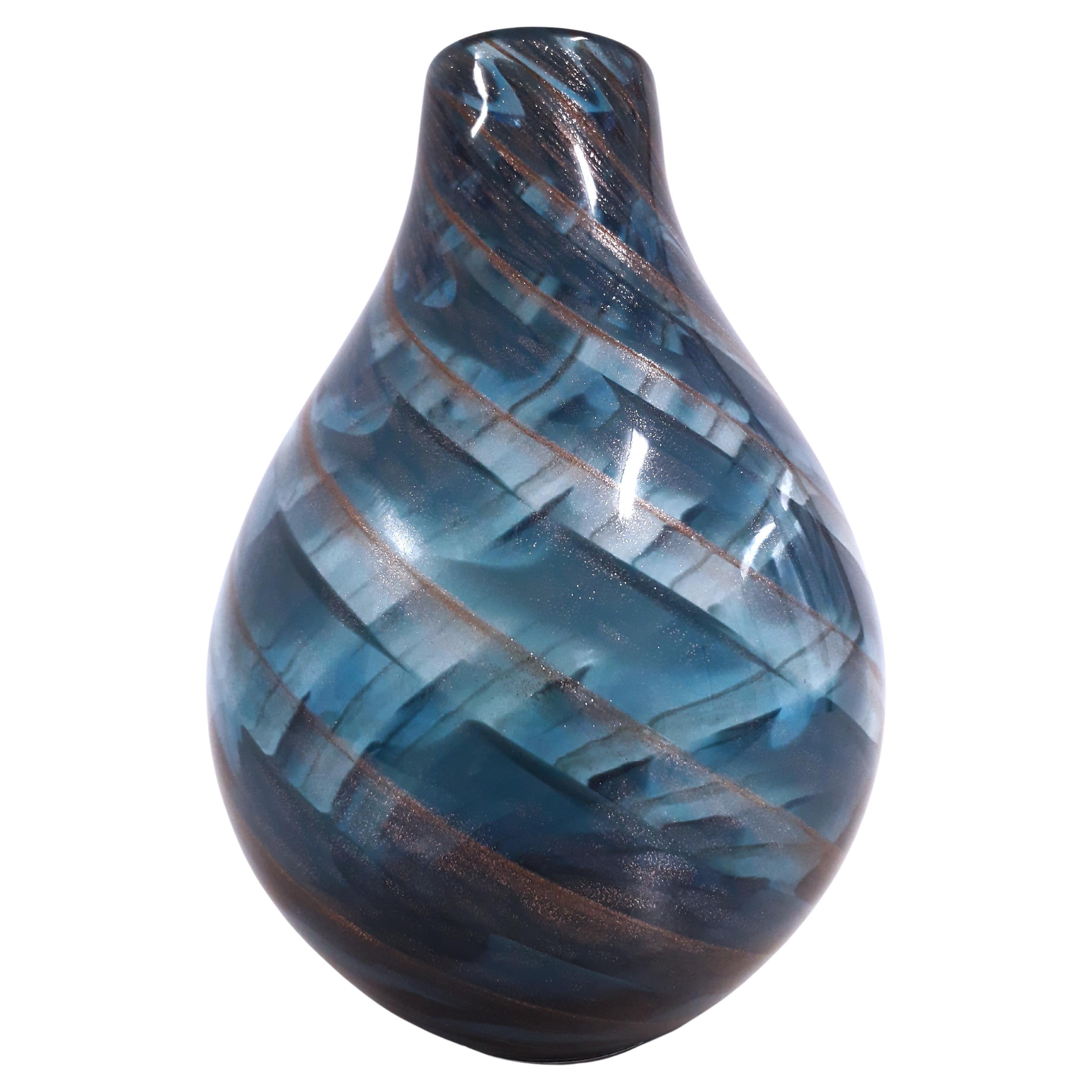 Große Art-Déco-Tropfen-Vase aus Muranoglas von Fratelli Toso in Goldblau