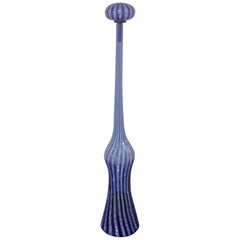 Fratelli Toso Large Murano Art Glass Decanter in Blue and White Latticino Glass