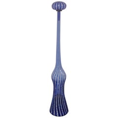 Fratelli Toso Large Murano Art Glass Decanter in Blue and White Latticino Glass