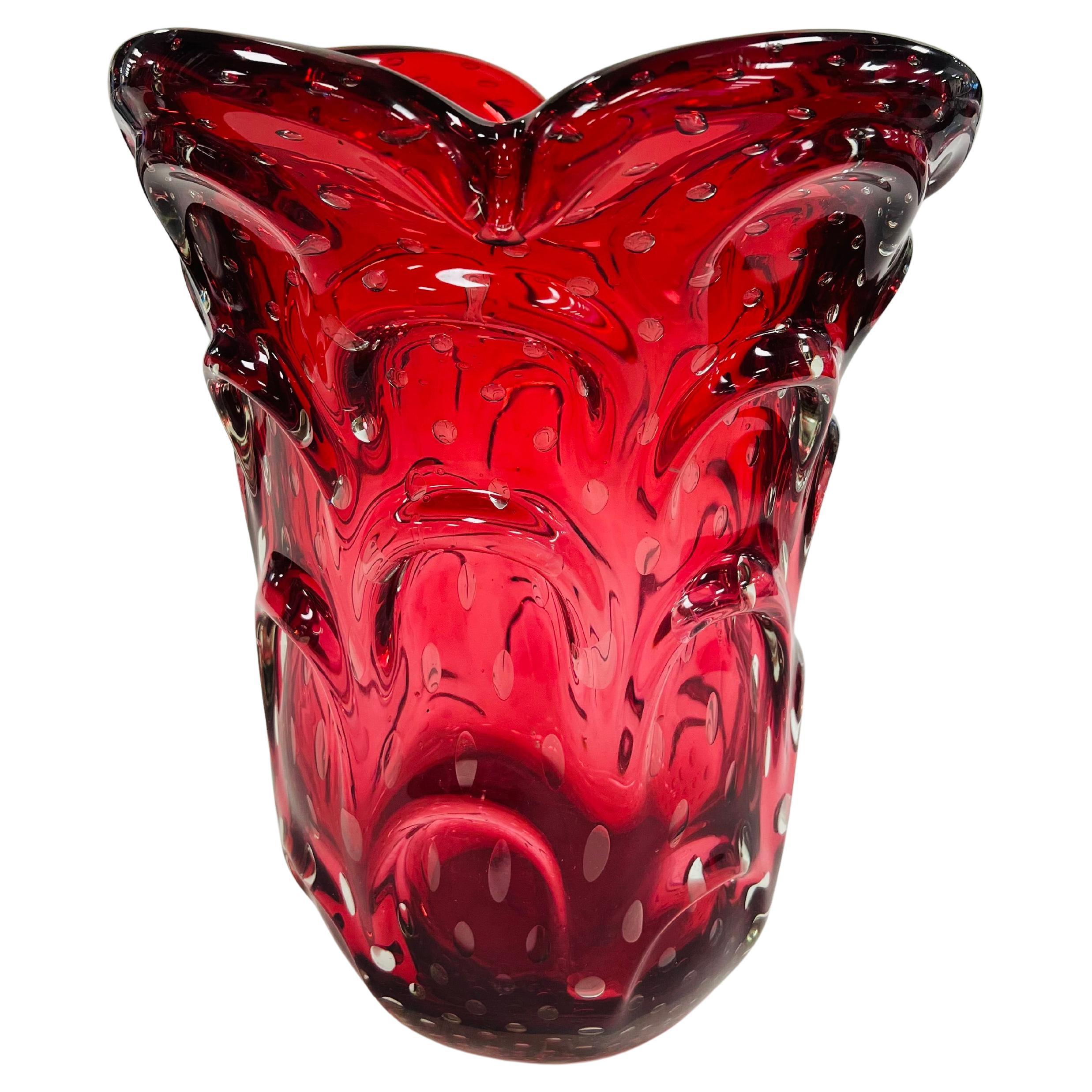 Fratelli Toso large red vase in Murano Glass circa 1950