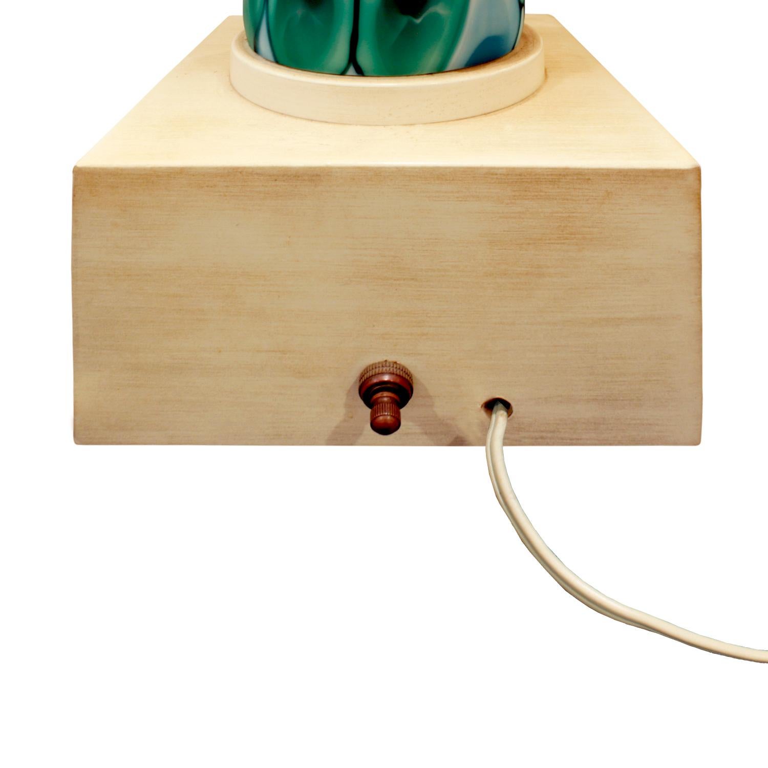 Hand-Crafted Fratelli Toso Large Table Lamp with Green and Blue Murrhines, 1950s