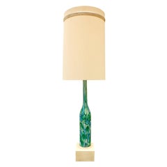 Fratelli Toso Large Table Lamp with Green and Blue Murrhines, 1950s