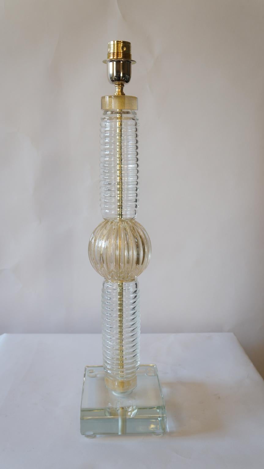 Fratelli Toso Mid-Century Modern Crystal Gold Two Murano Glass Table Lamps, 1974 For Sale 4