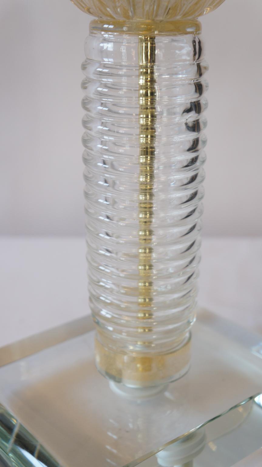 Fratelli Toso Mid-Century Modern Crystal Gold Two Murano Glass Table Lamps, 1974 For Sale 5