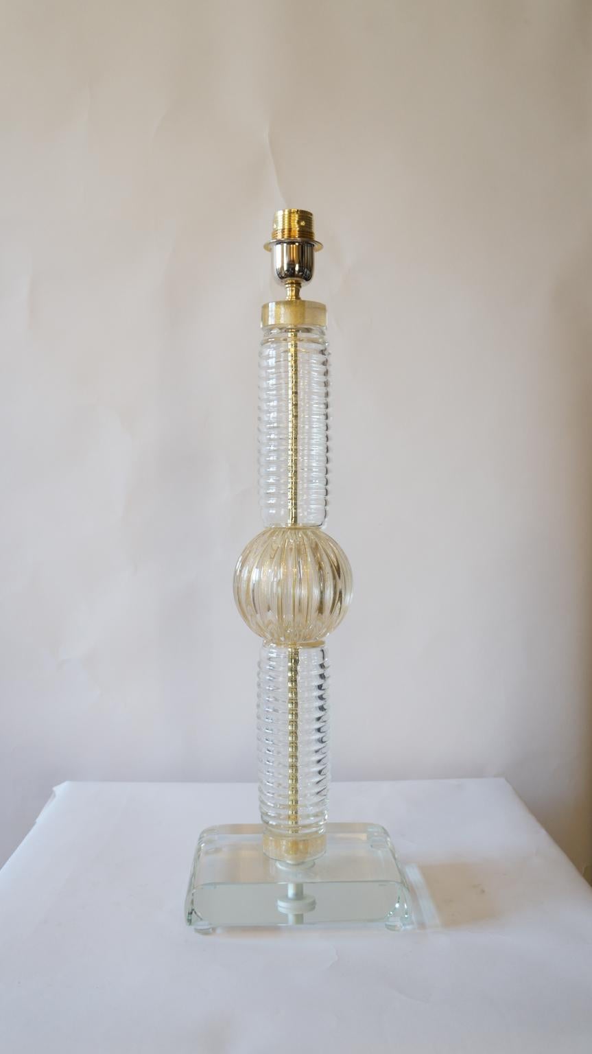 Deux lampes de table en verre de Murano, Fratelli Toso Mid-Century Modern Crystal Gold, 1974 en vente 8