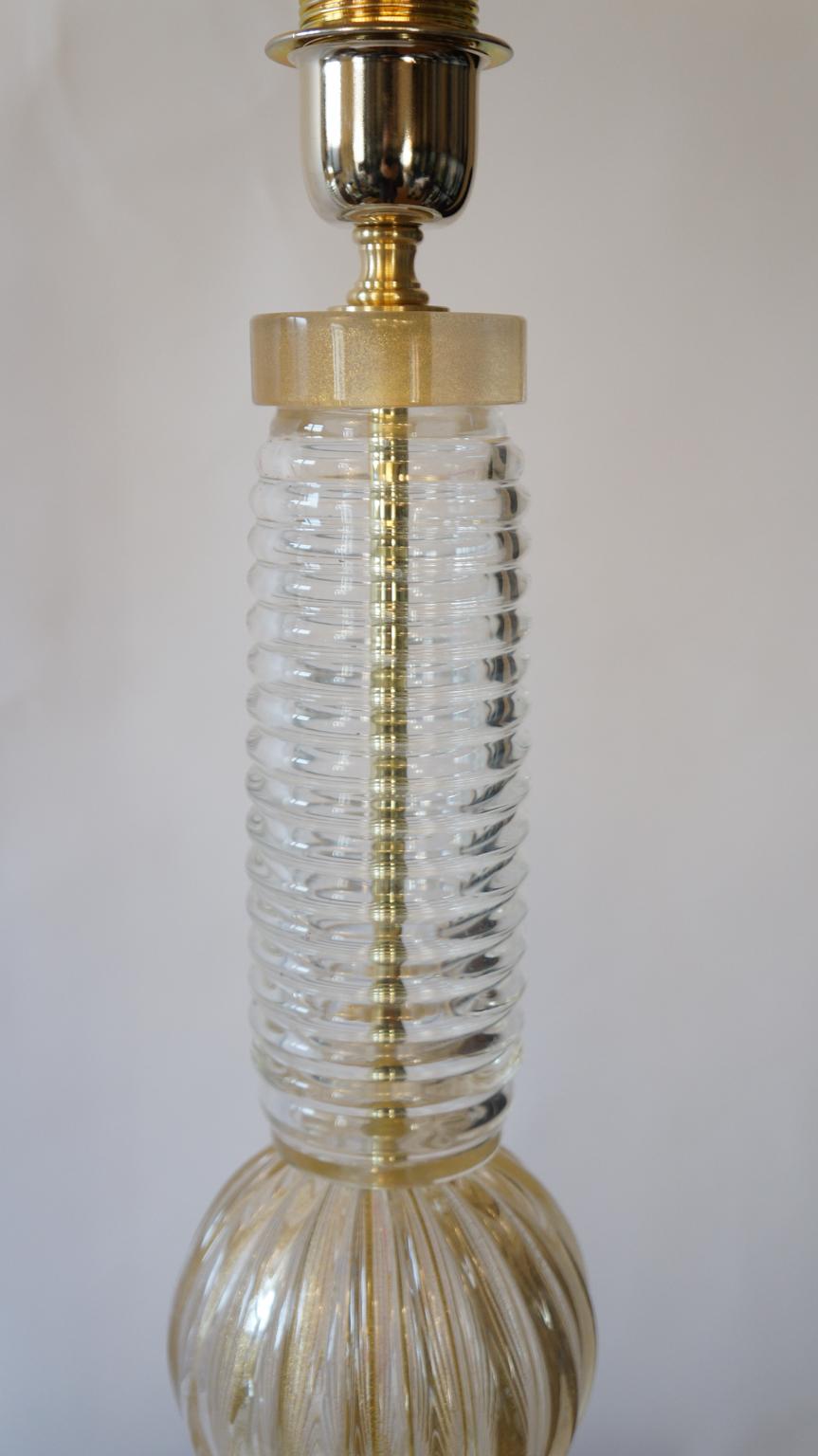 Fratelli Toso Mid-Century Modern Crystal Gold Zwei Murano Glas Tischlampen, 1974 (Italienisch) im Angebot