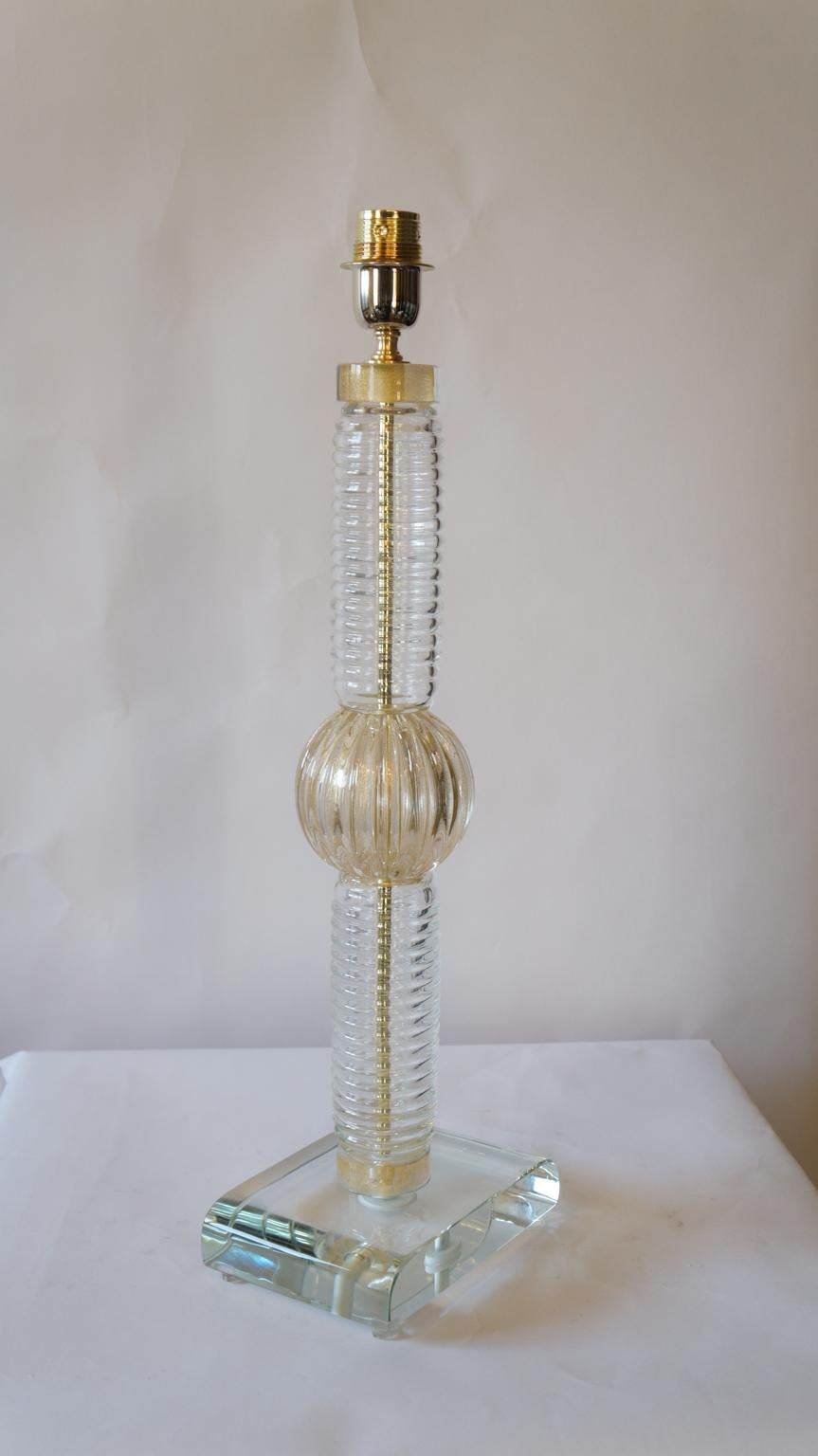 Fratelli Toso Mid-Century Modern Crystal Gold Two Murano Glass Table Lamps, 1974 For Sale 3