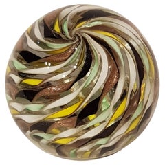Fratelli Toso Mid-Century Modern Latticino Swirl Art Glass Paperweight Gold